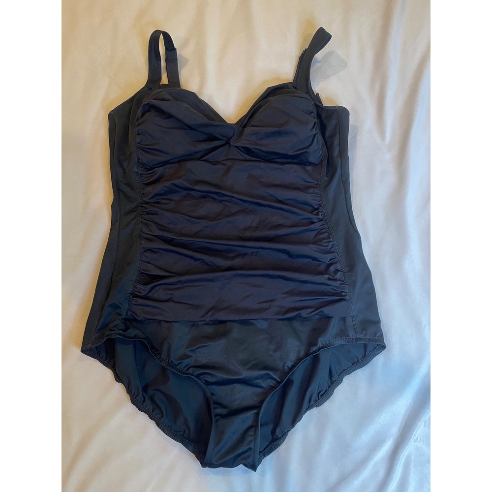Croft & Barrow Womens Black Ruched One Piece Swimsuit Plus 20W/2X‎ Sweetheart